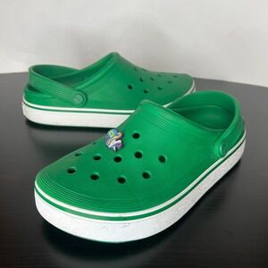 Crocs Bayaband Clog Kelly Green White Stripe Slip On Sandals M5 W7 Comfort Shoes